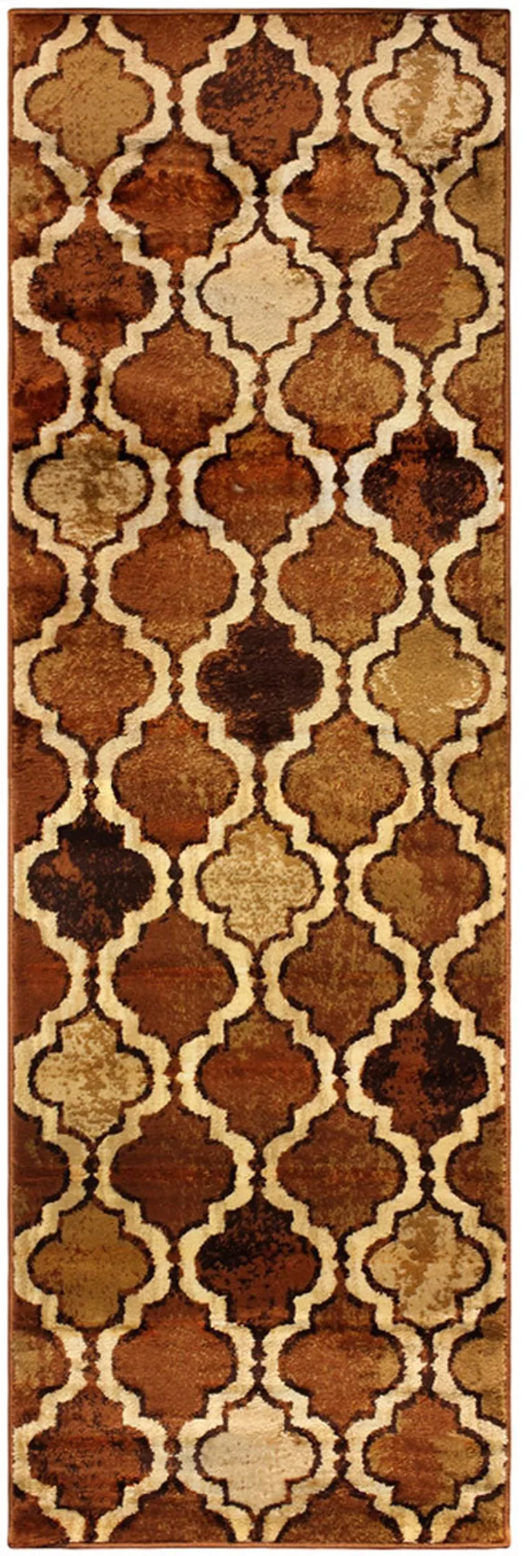 8' Brown Quatrefoil Power Loom Distressed Stain Resistant Runner Rug Photo 1