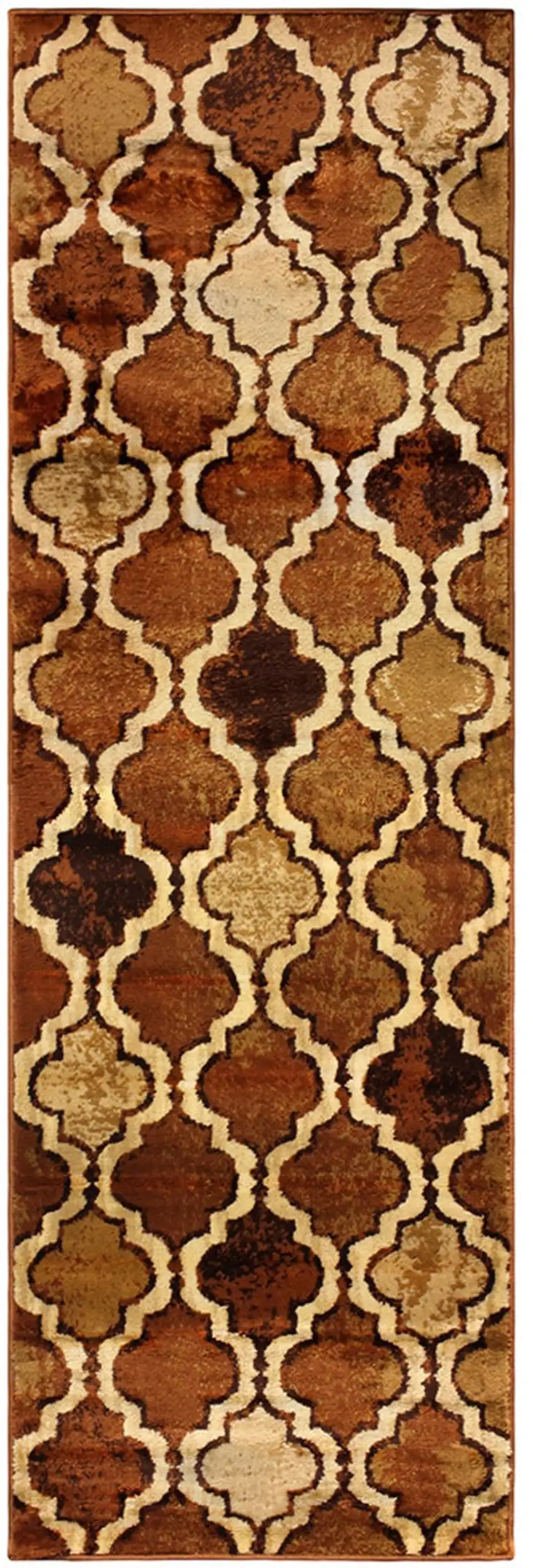8' Brown Quatrefoil Power Loom Distressed Stain Resistant Runner Rug Photo 1