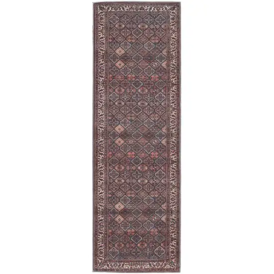 8' Brown Red And Ivory Floral Power Loom Runner Rug Photo 1