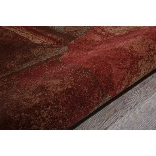 6' Brown Red And Orange Abstract Non Skid Round Rug Photo 7