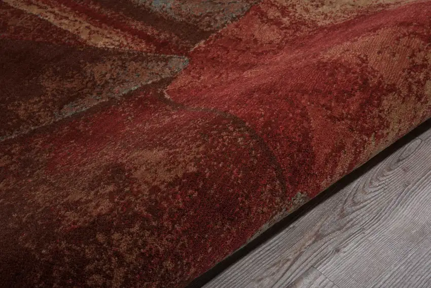 6' Brown Red And Orange Abstract Non Skid Round Rug Photo 7