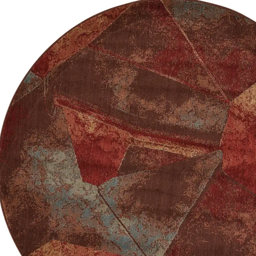 6' Brown Red And Orange Abstract Non Skid Round Rug Photo 6