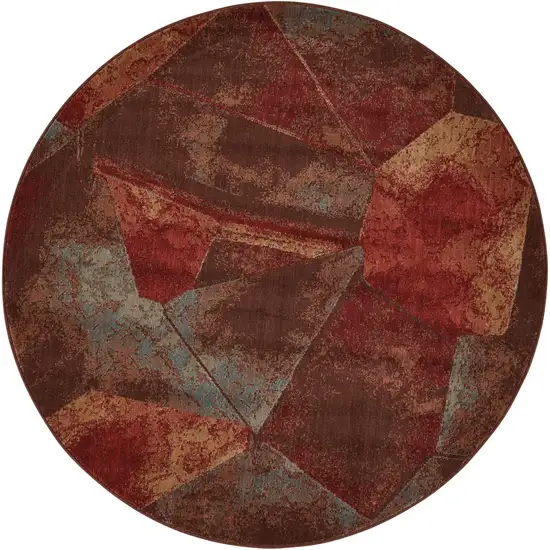 6' Brown Red And Orange Abstract Non Skid Round Rug Photo 3