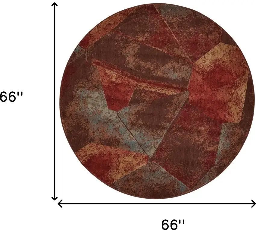 6' Brown Red And Orange Abstract Non Skid Round Rug Photo 9