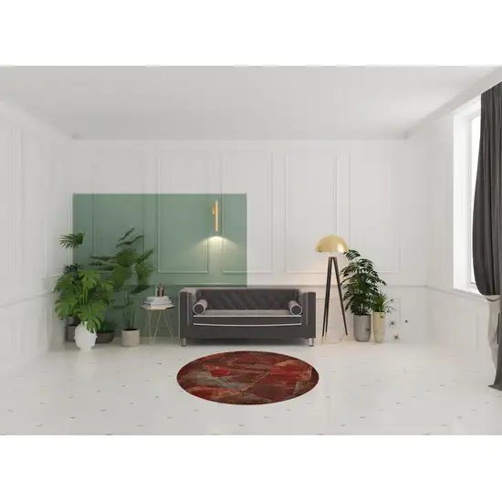 6' Brown Red And Orange Abstract Non Skid Round Rug Photo 1