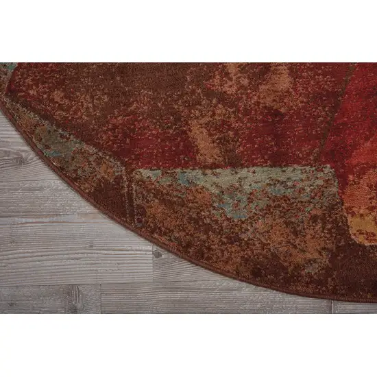 6' Brown Red And Orange Abstract Non Skid Round Rug Photo 5