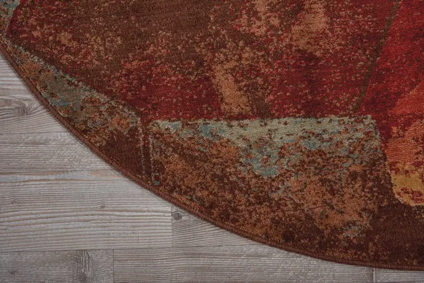 6' Brown Red And Orange Abstract Non Skid Round Rug Photo 5