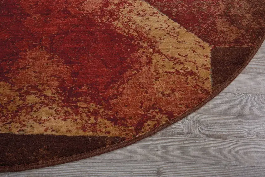 6' Brown Red And Orange Abstract Non Skid Round Rug Photo 8