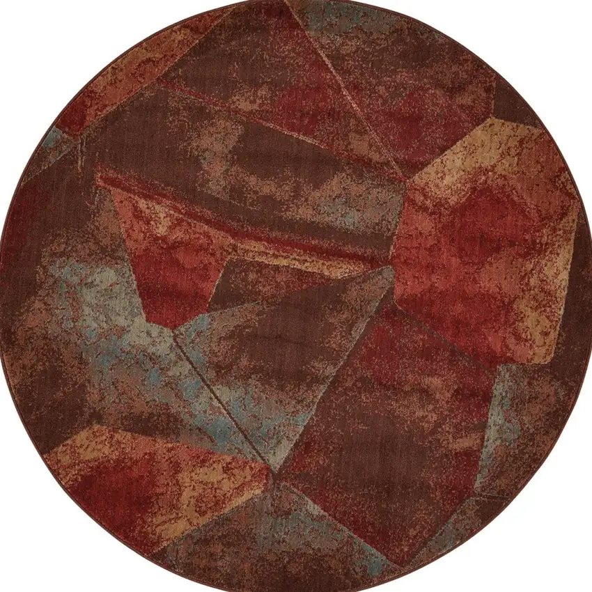 6' Brown Red And Orange Abstract Non Skid Round Rug Photo 2