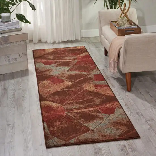 8' Brown Red And Orange Abstract Non Skid Runner Rug Photo 3