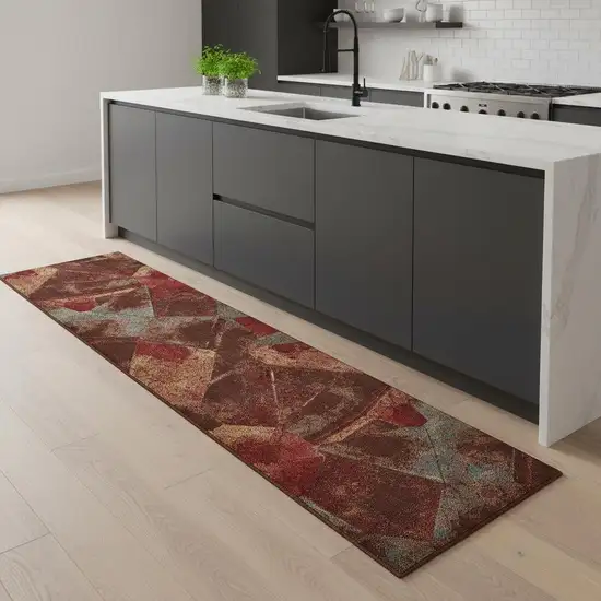 8' Brown Red And Orange Abstract Non Skid Runner Rug Photo 1