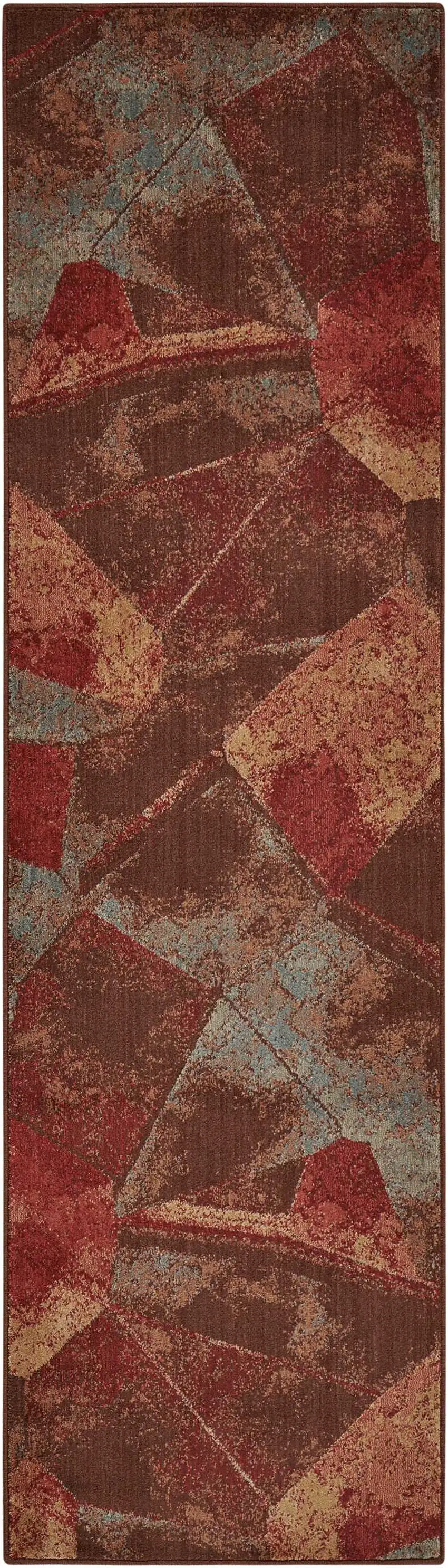 8' Brown Red And Orange Abstract Non Skid Runner Rug Photo 2