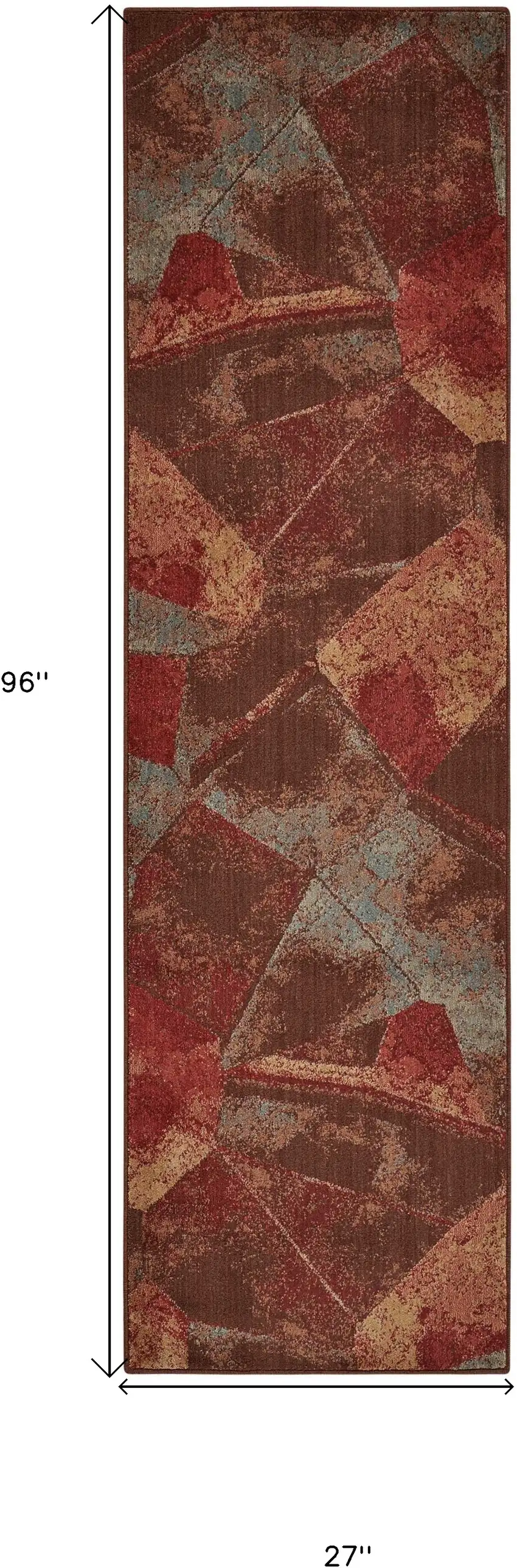 8' Brown Red And Orange Abstract Non Skid Runner Rug Photo 9