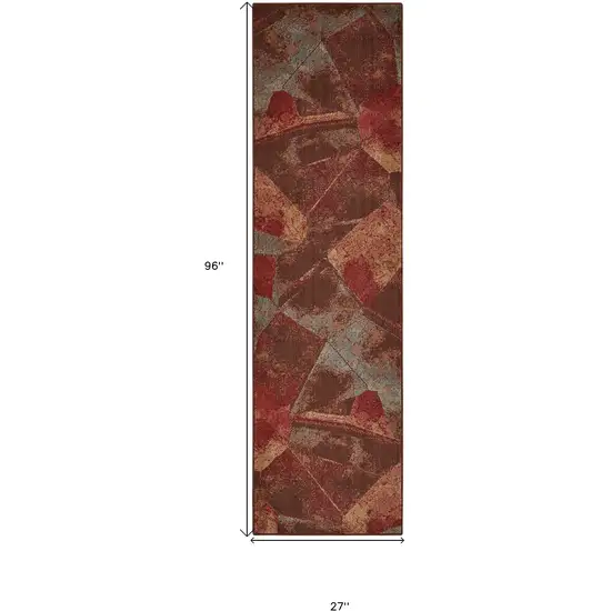 8' Brown Red And Orange Abstract Non Skid Runner Rug Photo 9