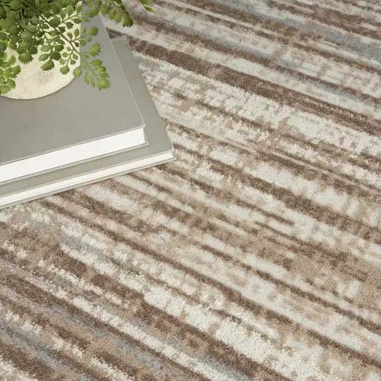 8' Brown Round Abstract Power Loom Area Rug Photo 6