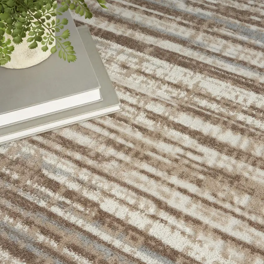 8' Brown Round Abstract Power Loom Area Rug Photo 6