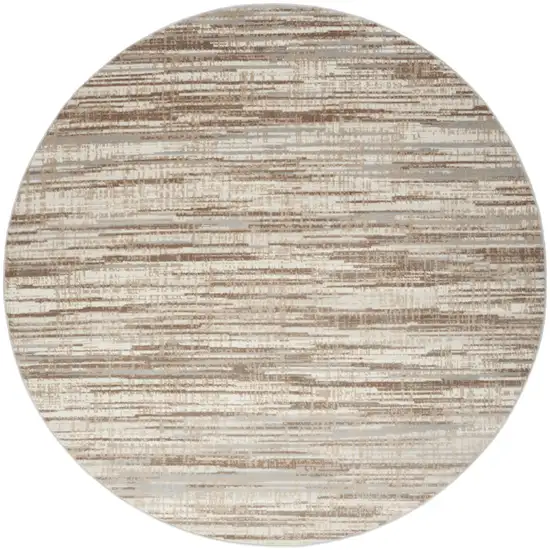 8' Brown Round Abstract Power Loom Area Rug Photo 4