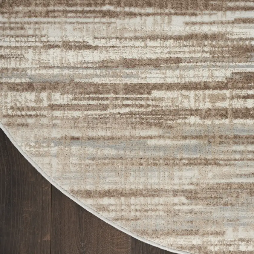 8' Brown Round Abstract Power Loom Area Rug Photo 8