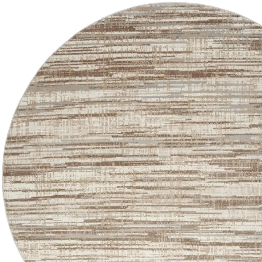 8' Brown Round Abstract Power Loom Area Rug Photo 1