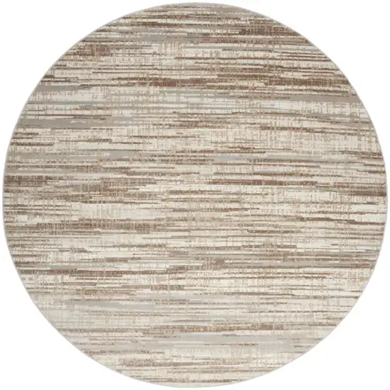 8' Brown Round Abstract Power Loom Area Rug Photo 3