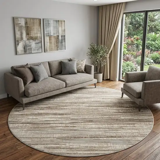 8' Brown Round Abstract Power Loom Area Rug Photo 1