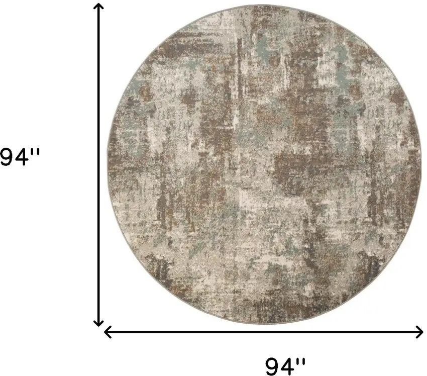 8' Brown Round Abstract Power Loom Area Rug Photo 6