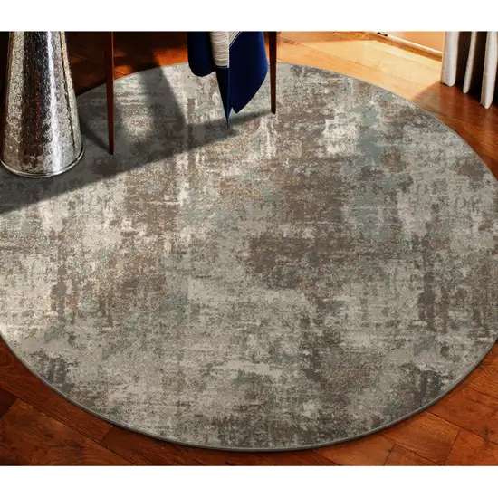 8' Brown Round Abstract Power Loom Area Rug Photo 3