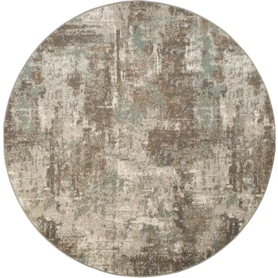 8' Brown Round Abstract Power Loom Area Rug Photo 1