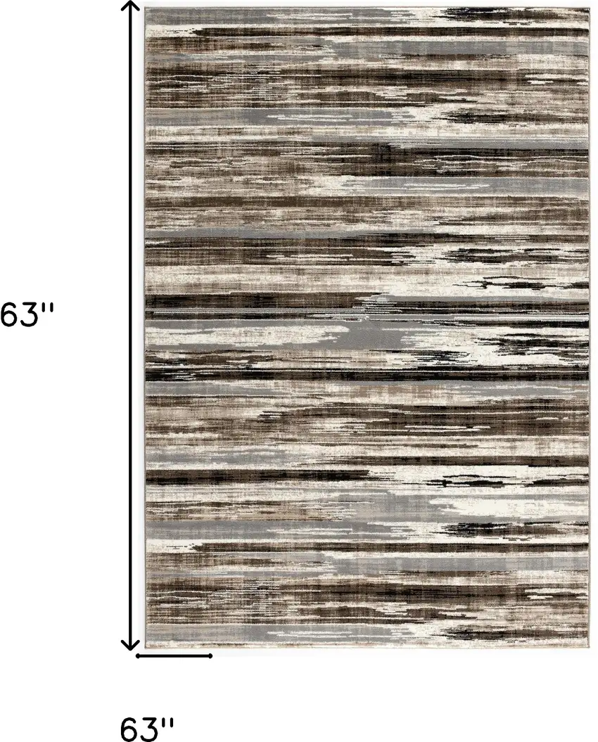 5' Brown Round Abstract Washable Non Skid Area Rug Photo 8