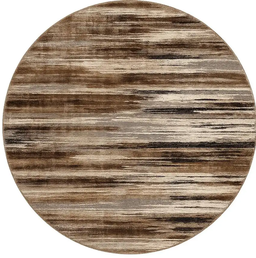 5' Brown Round Abstract Washable Non Skid Area Rug Photo 5