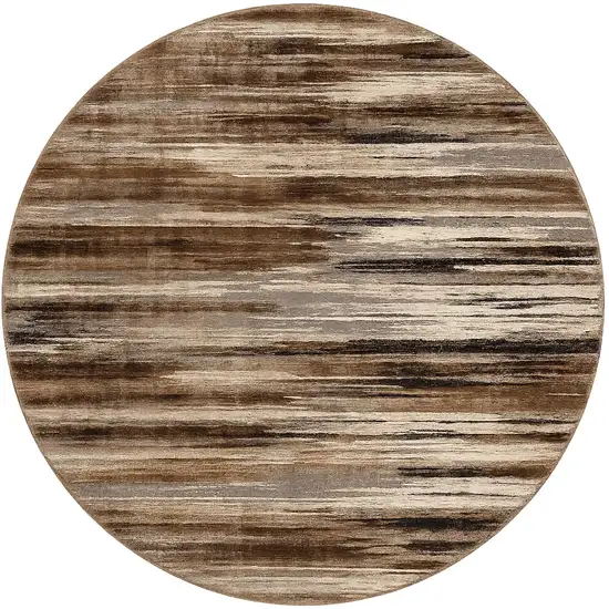 5' Brown Round Abstract Washable Non Skid Area Rug Photo 2