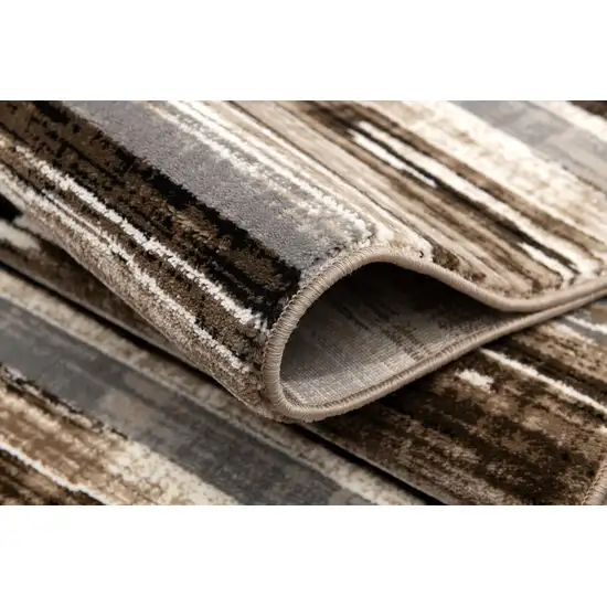 5' Brown Round Abstract Washable Non Skid Area Rug Photo 9