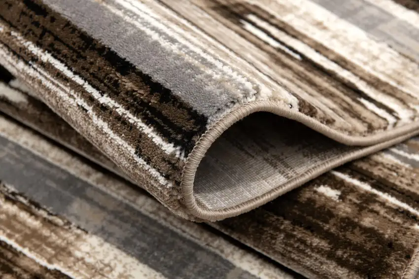 5' Brown Round Abstract Washable Non Skid Area Rug Photo 9