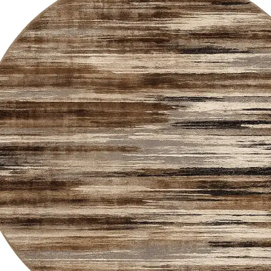 5' Brown Round Abstract Washable Non Skid Area Rug Photo 7