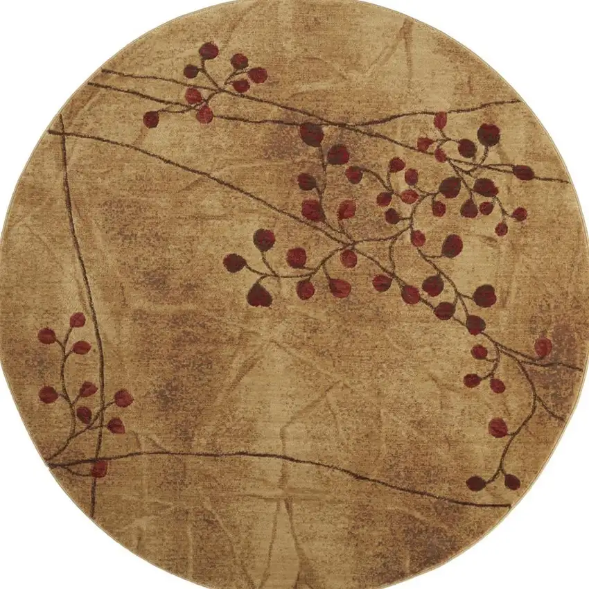 8' Brown Floral Power Loom Non Skid Round Rug Photo 3