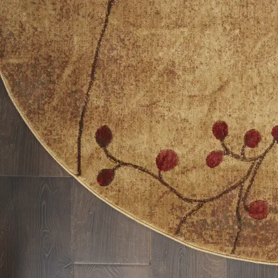 8' Brown Floral Power Loom Non Skid Round Rug Photo 7