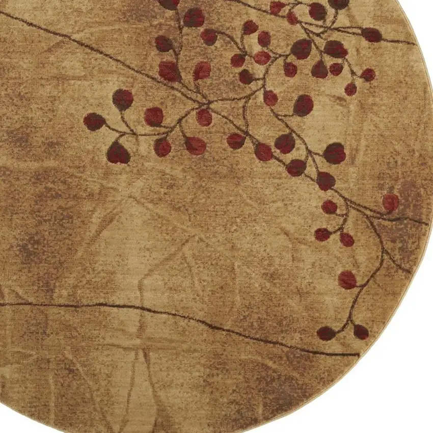 8' Brown Floral Power Loom Non Skid Round Rug Photo 1