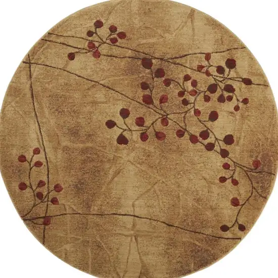 6' Brown Round Floral Power Loom Area Rug Photo 3