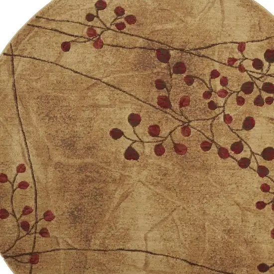 6' Brown Round Floral Power Loom Area Rug Photo 1