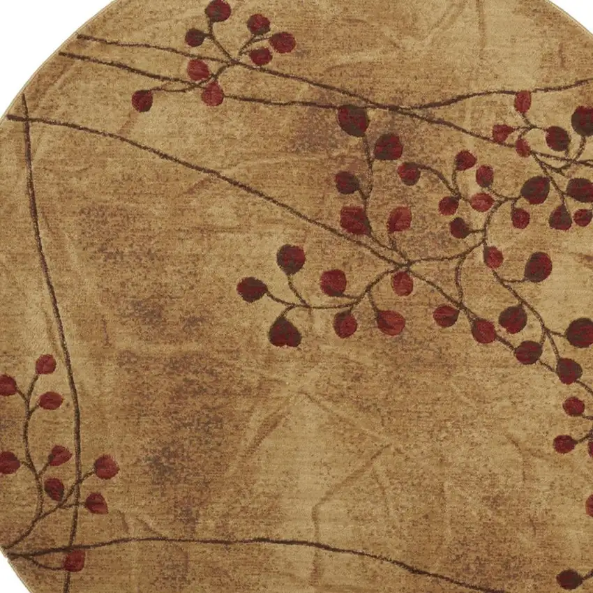 6' Brown Round Floral Power Loom Area Rug Photo 1