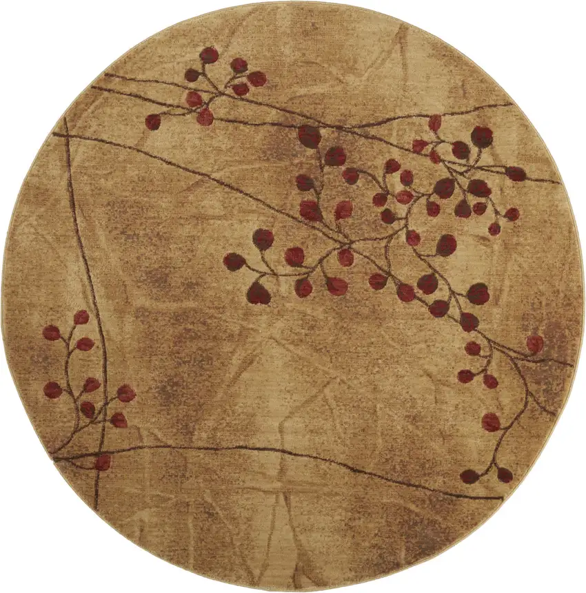 6' Brown Round Floral Power Loom Area Rug Photo 4