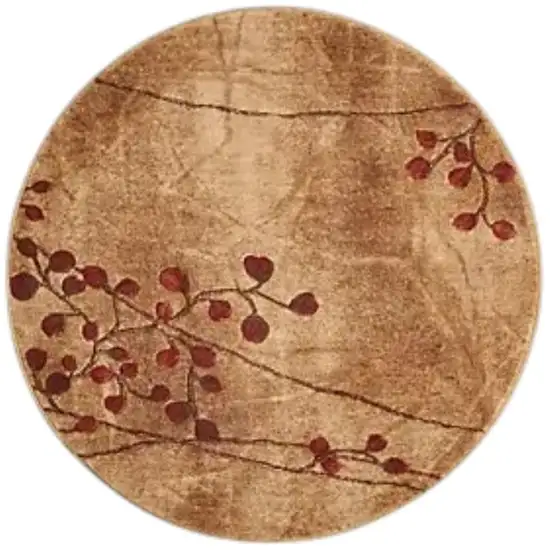 6' Brown Round Floral Power Loom Area Rug Photo 2