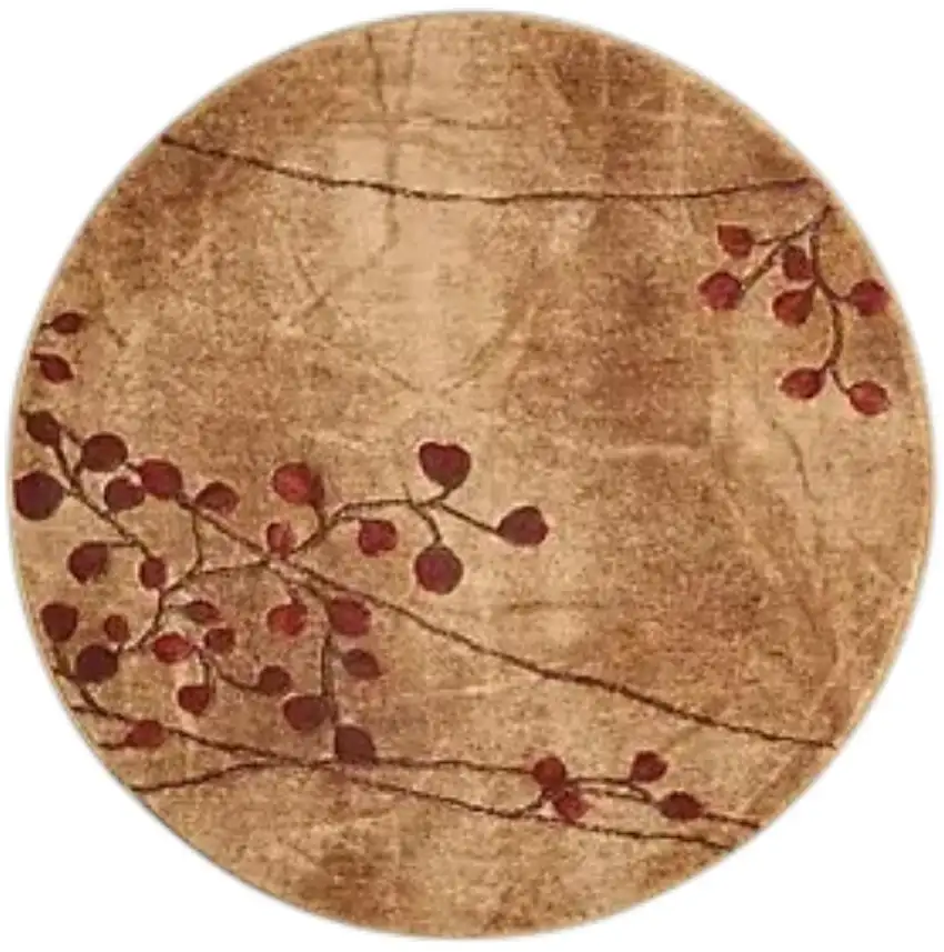 6' Brown Round Floral Power Loom Area Rug Photo 2