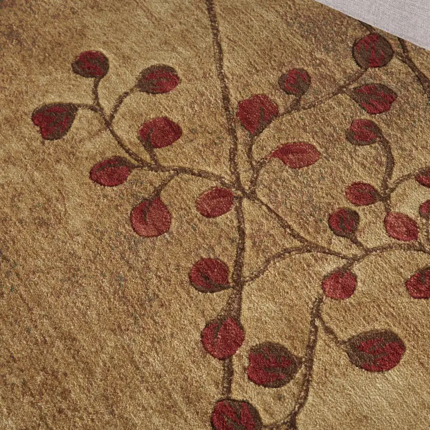 4' Brown Round Floral Power Loom Area Rug Photo 7
