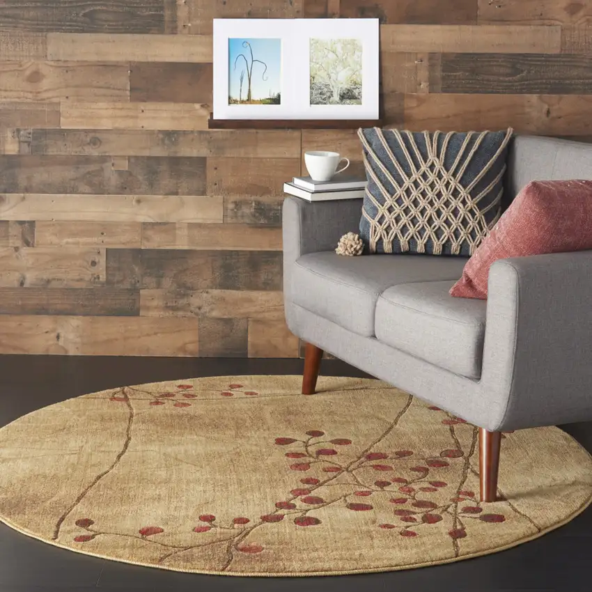 4' Brown Round Floral Power Loom Area Rug Photo 6