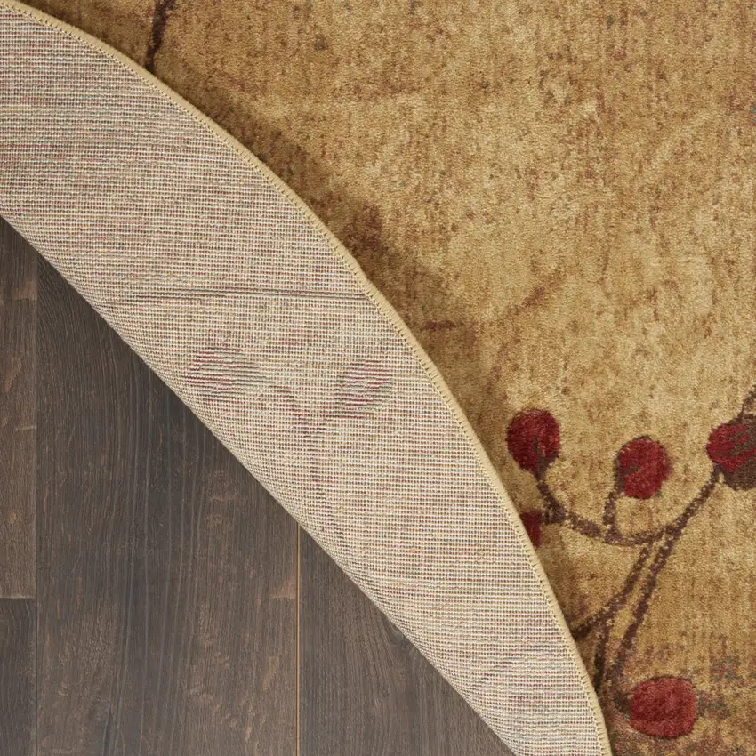 4' Brown Round Floral Power Loom Area Rug Photo 8