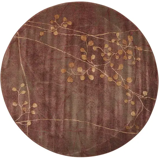 6' Brown Round Floral Power Loom Area Rug Photo 4