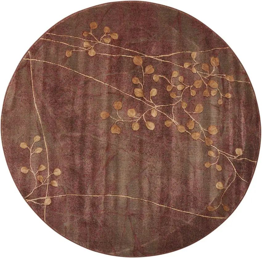 6' Brown Round Floral Power Loom Area Rug Photo 4