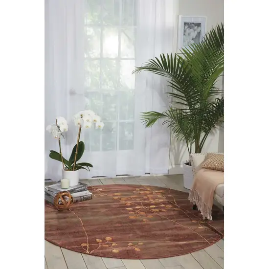 6' Brown Round Floral Power Loom Area Rug Photo 2