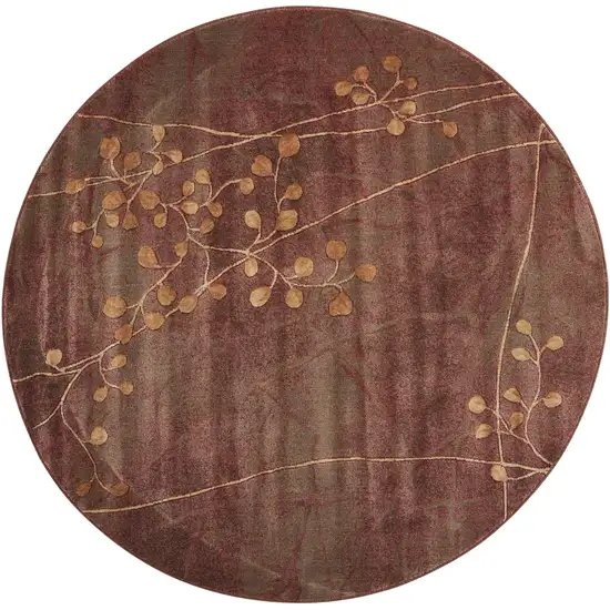 6' Brown Round Floral Power Loom Area Rug Photo 5